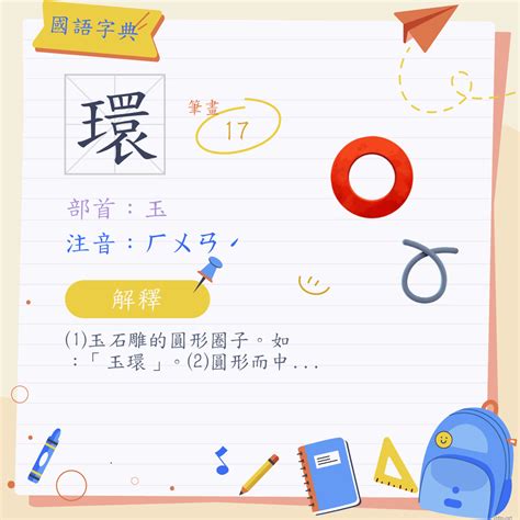 環 意思|環 (注音:ㄏㄨㄢˊ 部首:玉) 